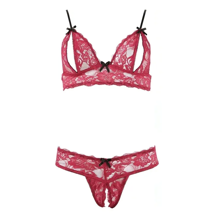 Vibrators | Cottelli Collection Lingerie Completino vinaccia con reggiseno e perizoma aperti - M