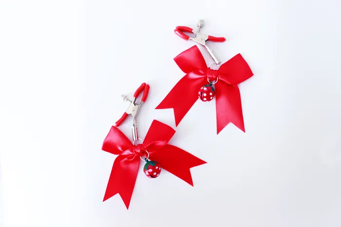 Vibrators | Cute Cruelty Red Strawberry Bells & Bows Clamps