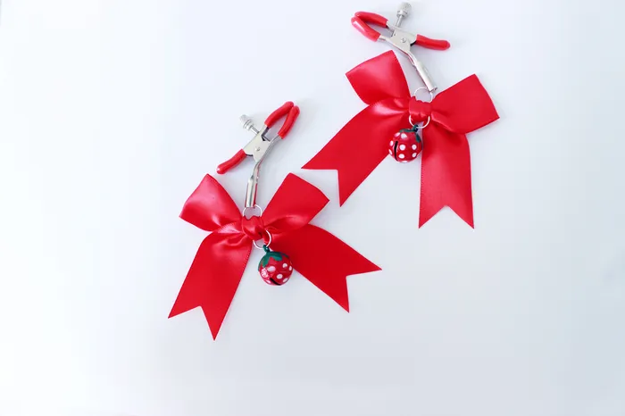 Vibrators | Cute Cruelty Red Strawberry Bells & Bows Clamps