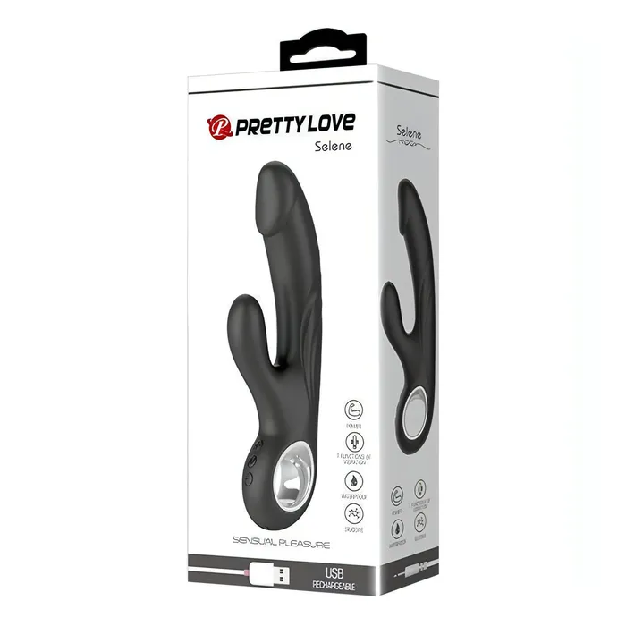 Vibrators | Pretty Love Selene Vibratore rabbit nero con glande scolpito - 7 Modalità di vibrazione, Ricaricabile tramite USB