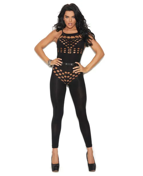 Vivace Opaque Halter Neck Bodystocking wCut Out Detailing Black OS The Vivace Collection Bodystockings Playsuits