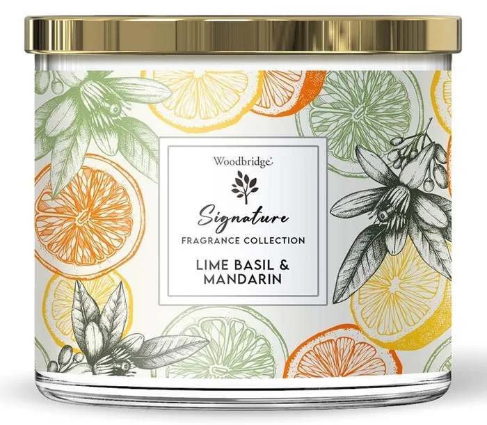 Woodbridge Woodbridge Luxe Geurkaars Met 3 lonten LIME BASIL MANDARIN limoen basilicum patchouli vetiver Anal